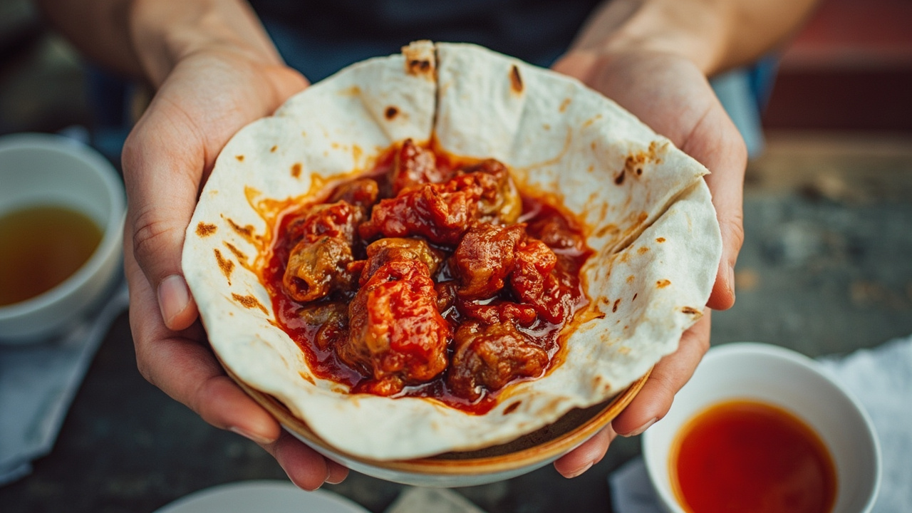 一碗腊汁肉夹馍，和它旁边那碗汤