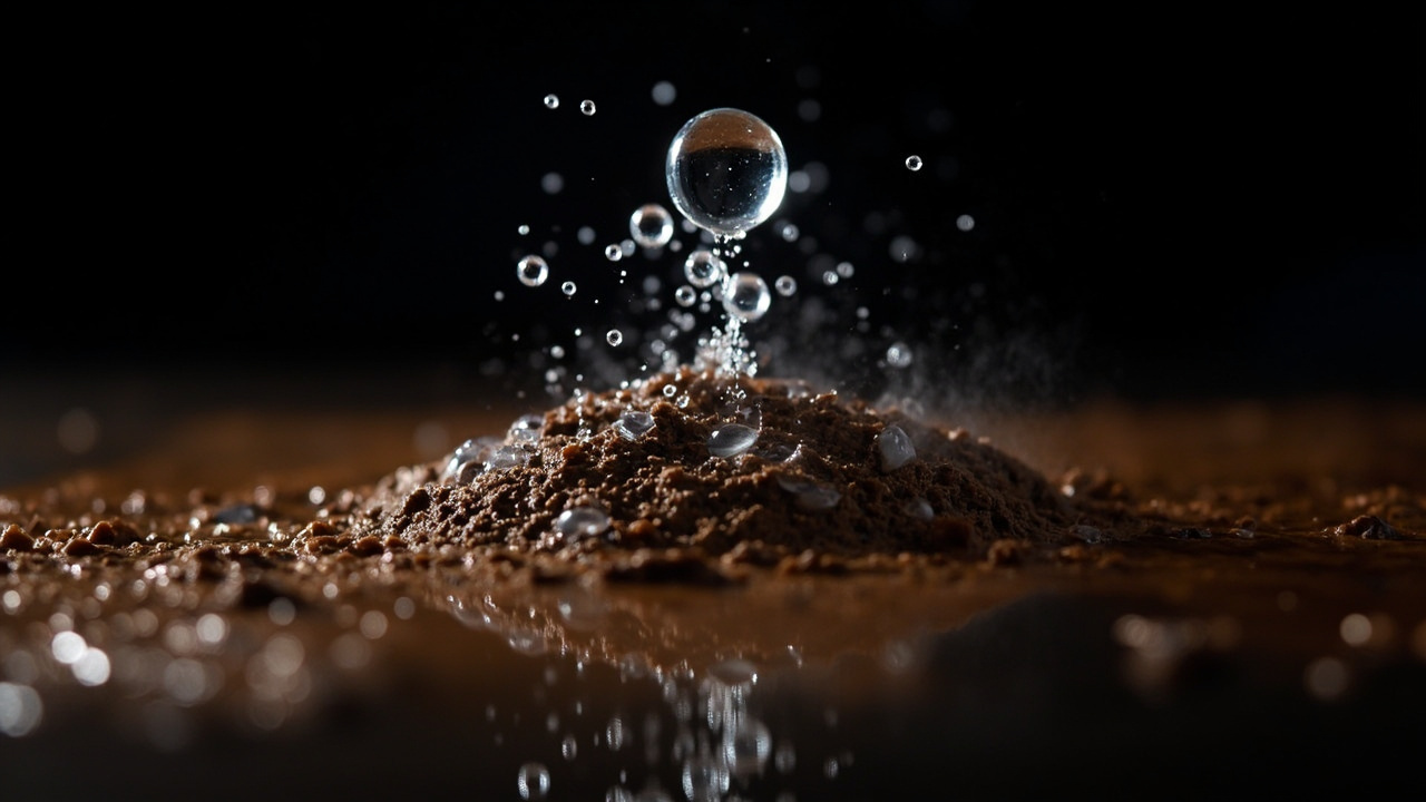 一颗雨滴撞击湿润土壤,高速摄影下能看到被裹进气泡又破裂的微小气溶胶